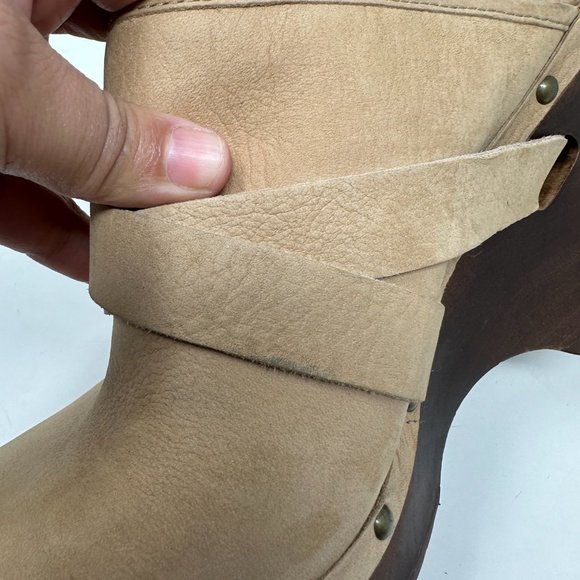 UGG Nubuck Leather Studded Slip On Wedge Mules Heels Womens - Picture 14 of 15